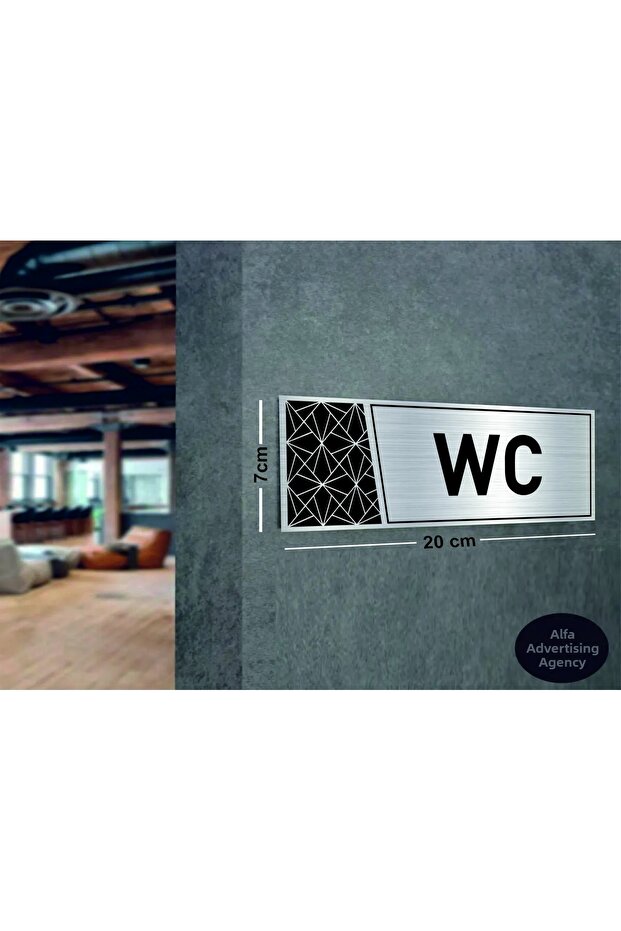 Wc Written Silver Metal Printed Sheet Patterned (20 X 7 cm)