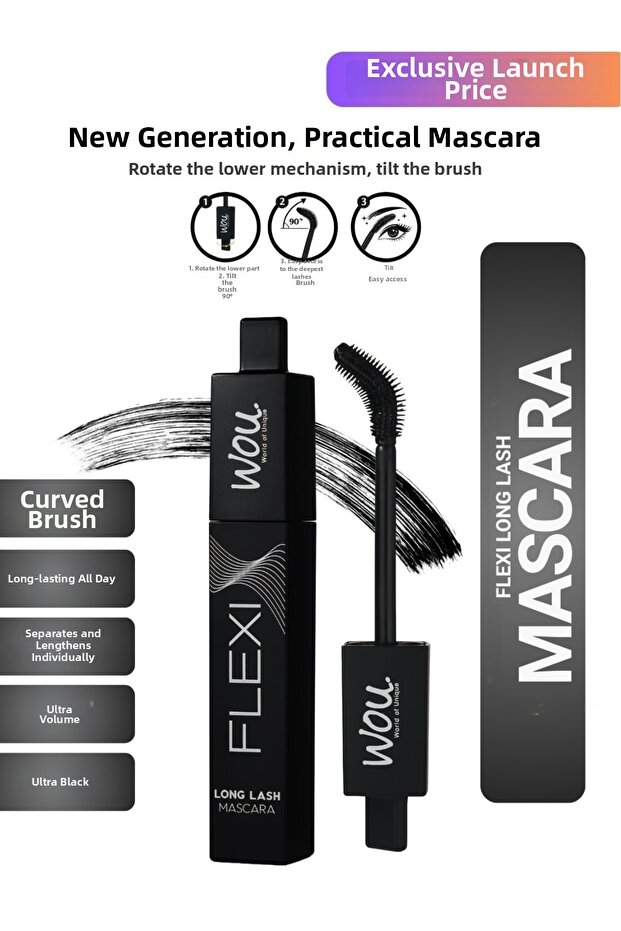 Flexi Mascara / Extra 4 Effects - Long, Curly, Voluminous, Separates Each Individual Lash - Black Lashes.