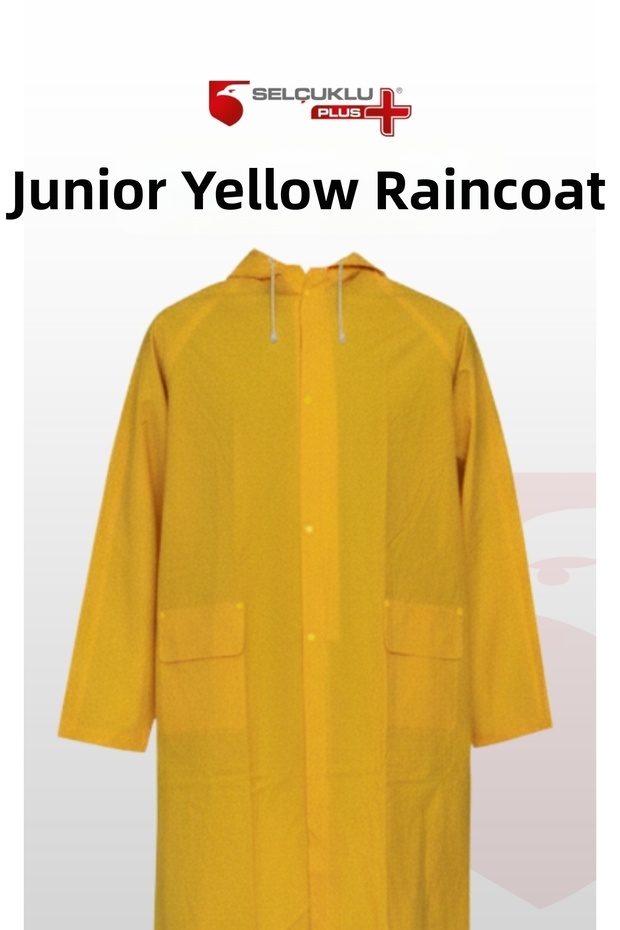 Junior Jno102 Yellow Long Hooded Waterproof Raincoat with Pockets