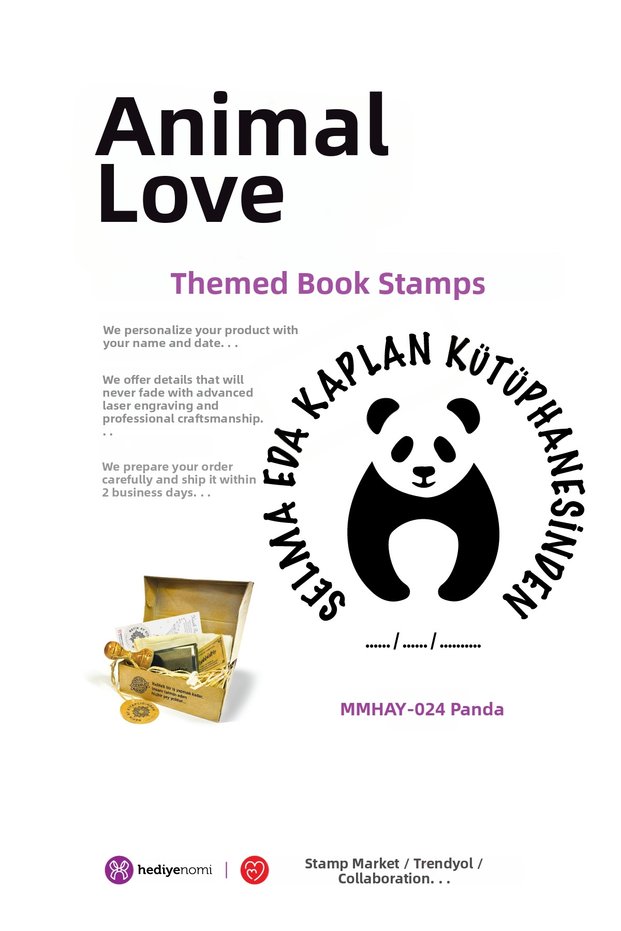 Mühürmarket > Panda Animal Love Book Seal - Ex-Libris - Book Stamp > Mmhay-024