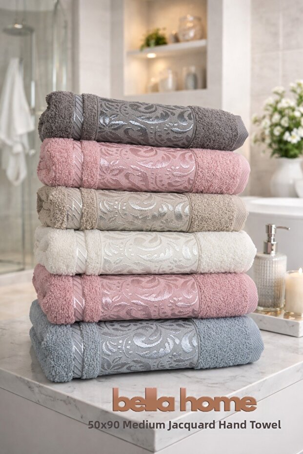 Medium Jacquard Hand & Face Towel | 50X90 cm | 6 Pieces | 100% Cotton | Stylish & Convenient | Soft and Absorbent