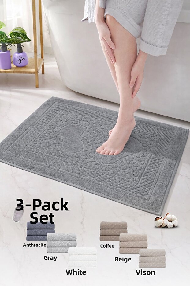Cotton Foot Towel | 3-Pack | Towel Mat Set | Bath Mat | Hotel Series | 50X70 cm