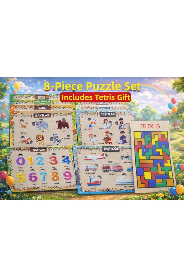8 Pieces Wood+Eva Educational Find and Place Puzzle Full Set Montessori Intelligence and Motor Skills Developmental Toy