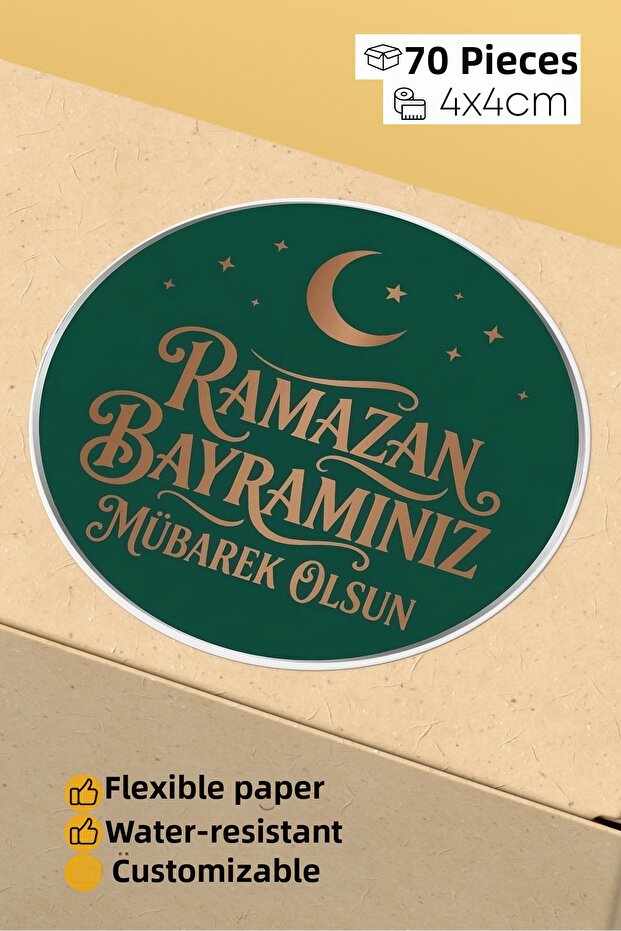 Ramadan Feast Themed Packaging Labels - 70 Pieces of 4X4Cm Round Waterproof Packaging Stickers