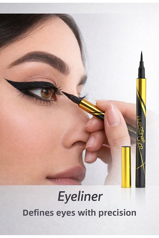 Black Brush Pen Eyeliner, Professional Water-Resistant , Non-Smudging Eyeliner Pen