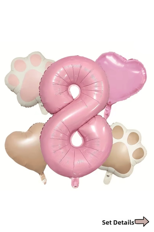 8 Year Old Birthday Party Decoration Set Number Heart Paw Foil Balloon