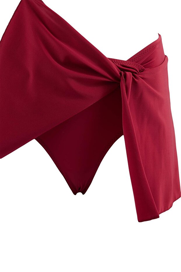 Bordo Normal Bel Yırtmaç Detaylı Etek Bikini Altı TBESS26BA00002 - 5