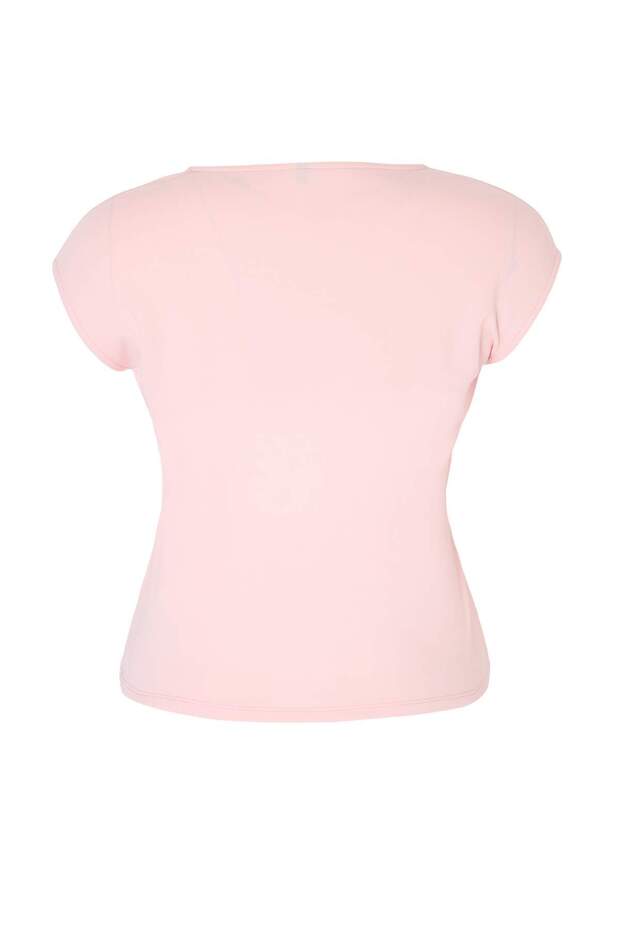 Pembe Kemer Detaylı Kare Yaka İnterlok Örme Büyük Beden Bluz TBBSS26AF00048 - 5