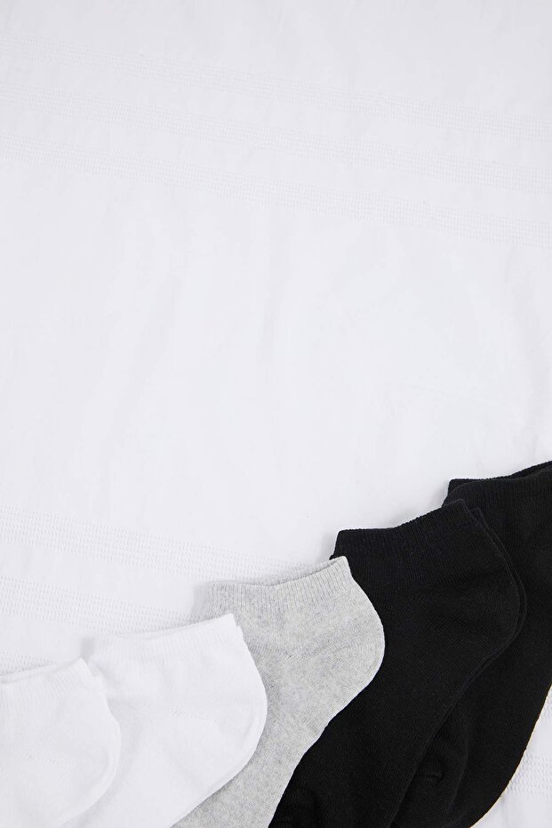 Siyah-Beyaz Gri Baskılı 5'li Paket Patik Boy Unısex Çorap TMNSS26CO00008 - 3