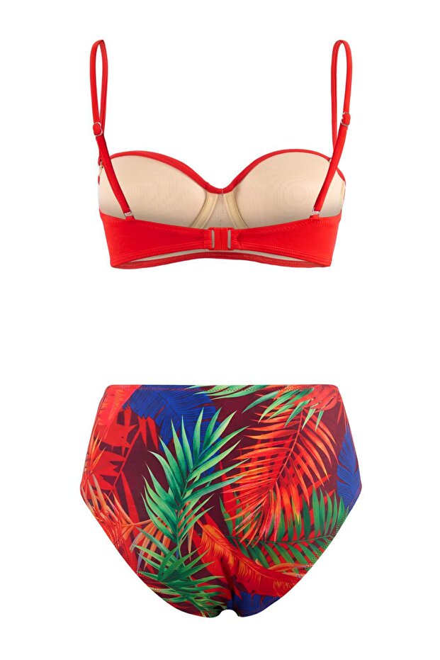 Tropikal Desenli Drapeli Balconette Yüksek Bel Regular Kaplı Bikini Takımı TBESS26BT00003 - 5
