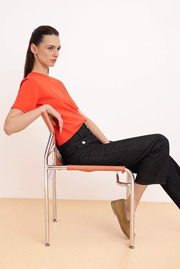 Kırmızı Fırçalı Yumuşak Dokulu Regular/Normal Kalıp %100 Pamuk Örme T-Shirt TWOSS26TS00131 - 3