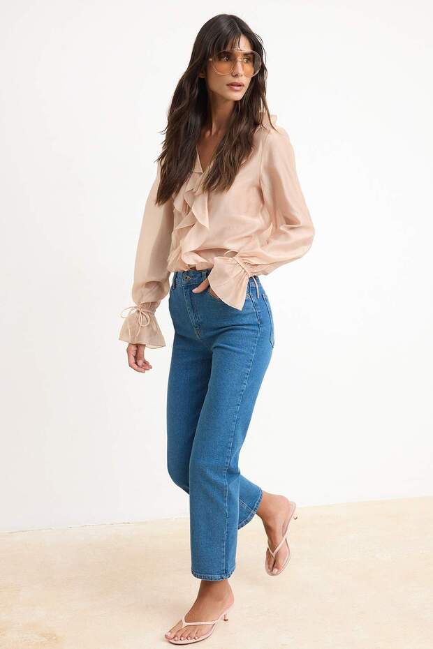 Mavi Yüksek Bel Orta Esnek Straight Düz Kesim Jeans TWOSS26JE00189 - 2
