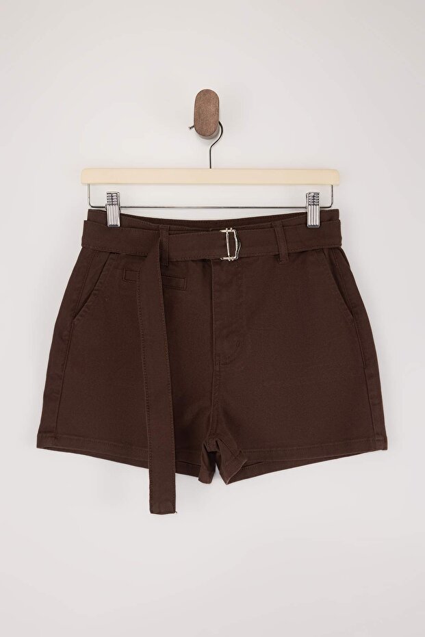 Kahverengi Gabardin Kısa Kemerli Şort & Bermuda TWOSS26SR00045 - 5