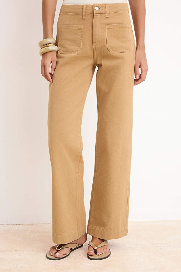 Camel Yüksek Bel Wideleg %100 Pamuk Jeans TWOSS26JE00169