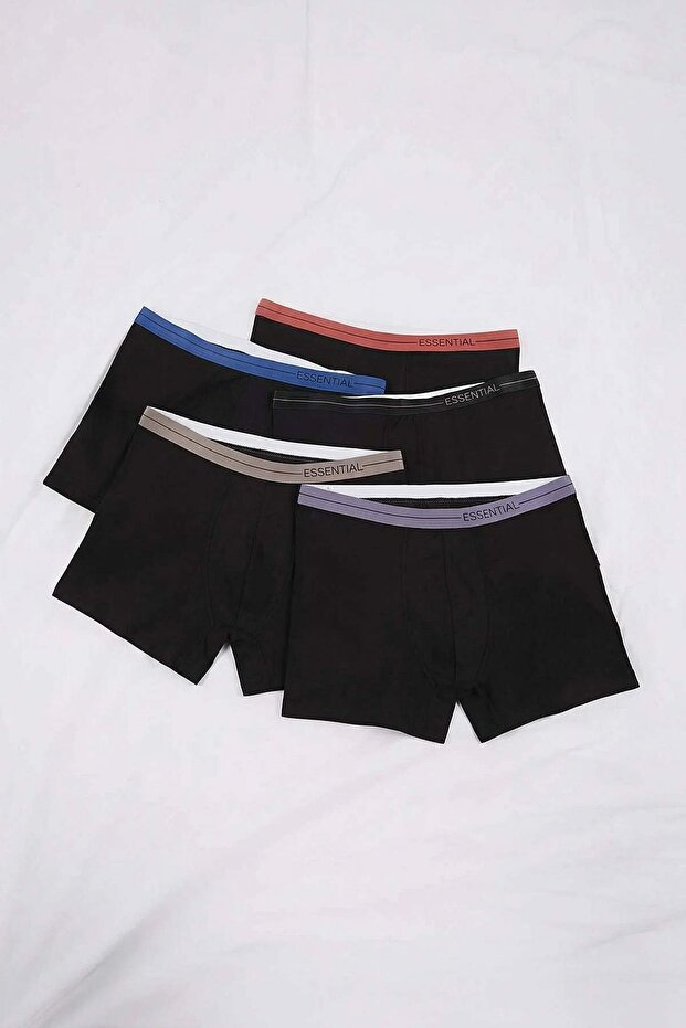 Siyah Büyük Beden Erkek Renkli Lastik 5'li Paket Boxer TMNAW26DM00014 - 2