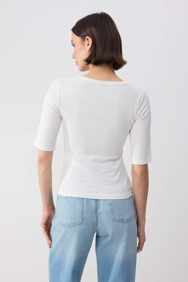 Wardrobe Essentials-Ekru Fitted Truvakar Büzgülü Modal Premium Örme Bluz TWOSS26BZ00355 - 4