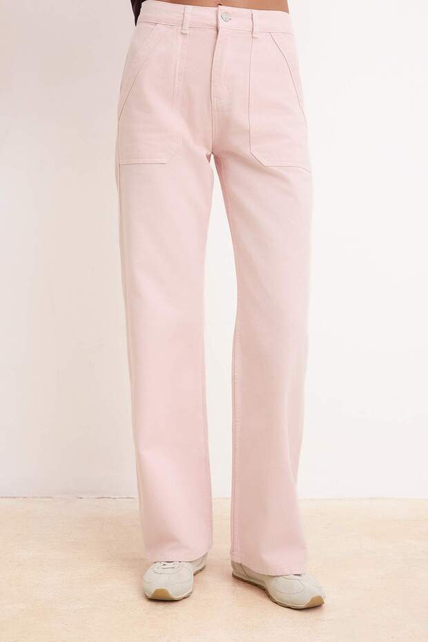 Pembe Cep Detaylı Yüksek Bel %100 Pamuk Wide Leg Jeans TWOSS26JE00168 - 3