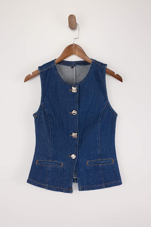 Mavi Fitted %100 Pamuklu Denim Yelek TWOSS26YE00037 - 5
