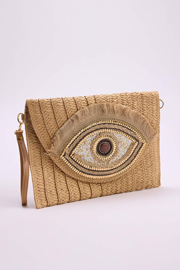 Hasır İşleme Detaylı Kadın Portföy & Clutch Çanta TAKSS26PY00013 - 5