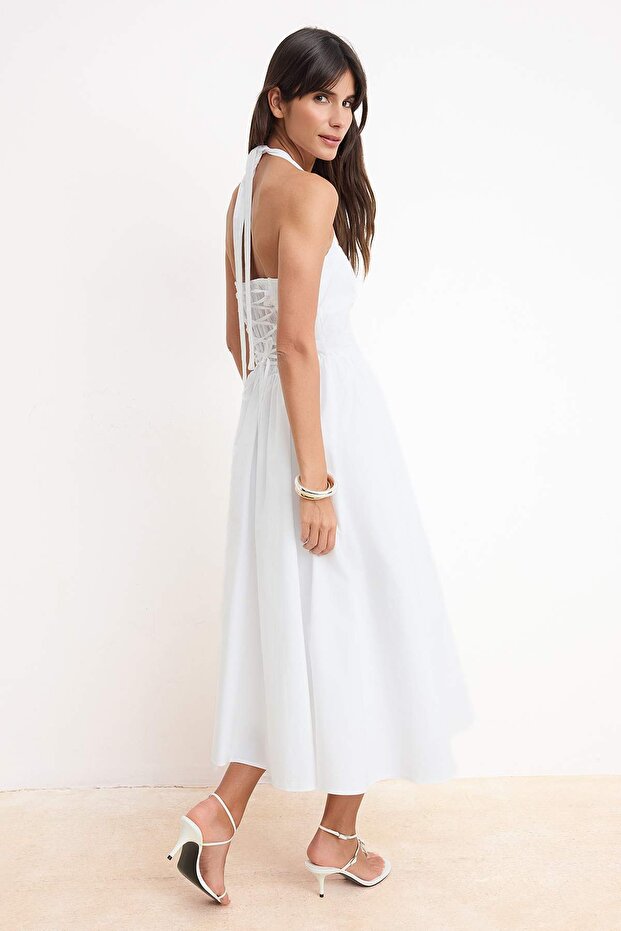 Beyaz Düz Maxi Dokuma Elbise TWOSS25EL00881 - 4