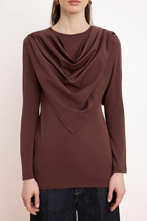 Kahverengi Regular Micro Düz Örme Şal Detaylı TCTSS26RT00006 - 3