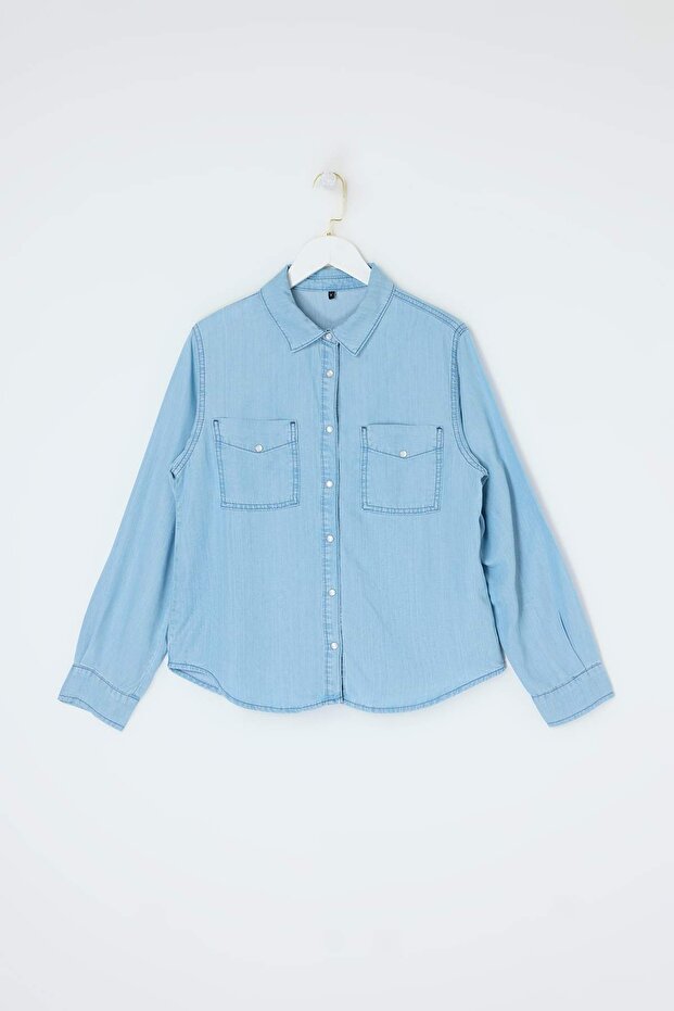 Mavi Oversize/Geniş Kesim More Sustainable %100 Tencel Gömlek TWOSS26GO00119 - 5