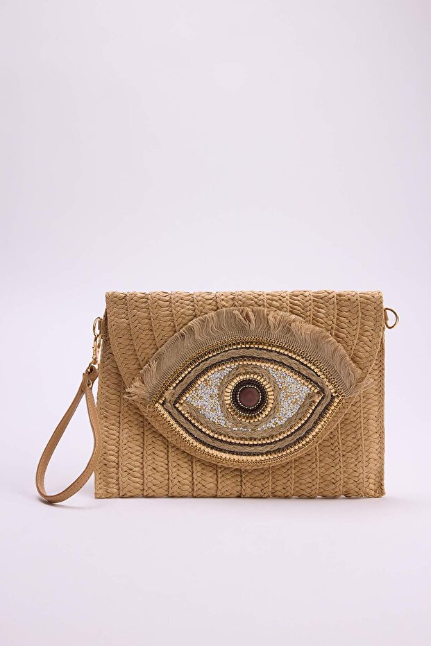 Hasır İşleme Detaylı Kadın Portföy & Clutch Çanta TAKSS26PY00013 - 3