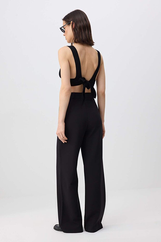 Siyah Yüksek Bel Wide Leg/Geniş Paça Pileli Dokuma Kumaş Pantolon TWOAW21PL0076 - 10