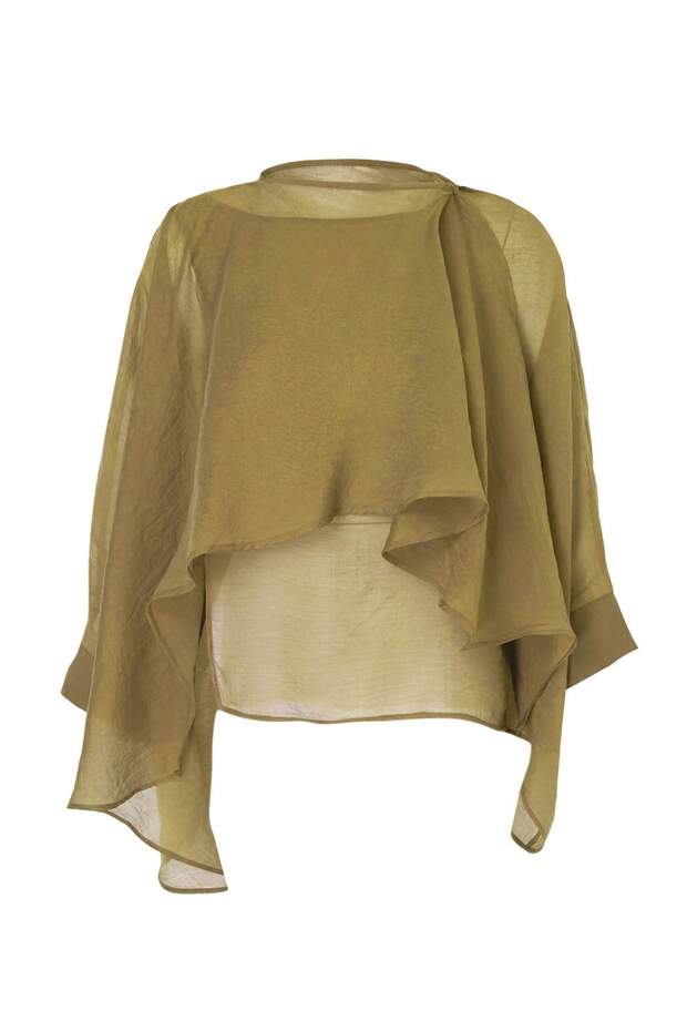 Yeşil Oversize İnce Dökümlü Dokuma Bluz TWOSS26BZ00653 - 8