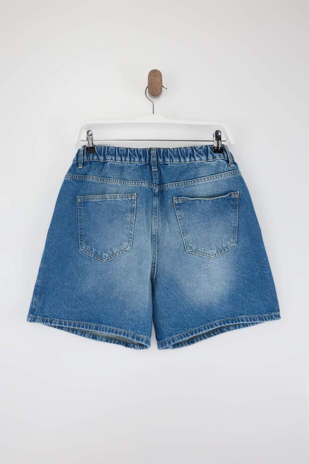 Mavi Yüksek Lastikli Bel City Boy %100 Pamuk Non-Stretch Büyük Beden Denim Şort TBBSS26AP00017 - 6