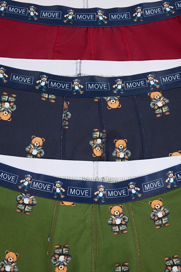 Çok Renkli Büyük Beden Erkek Ayıcık Desenli 3'lü Boxer TMNAW26DM00010 - 2