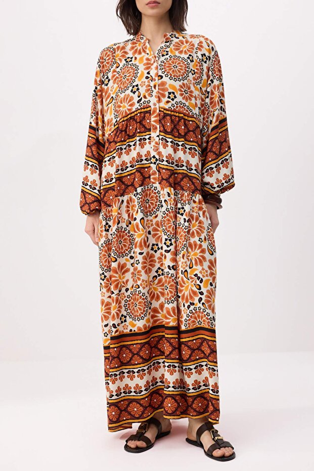 Taba Astarsız Etnik Dokuma Elbise&Tulum Shally Tesettür Elbise TCTSS24EB00221 - 3