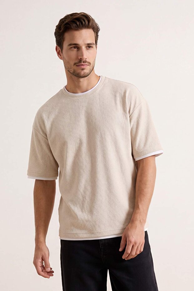Taş Oversize/Geniş Kesim Dokulu T-Shirt TMNSS26TS00017 - 3