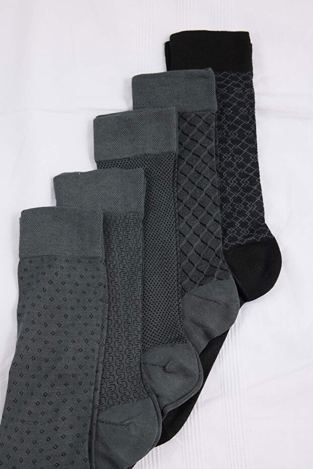 Gri 5'li Paket Desenli Soket Tam Boy Çorap TMNSS26CO00016 - 3
