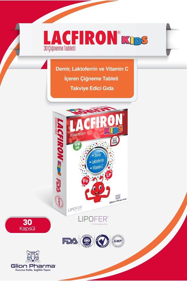 Lacfiron Kids Chewable Tablet Supplement Containing Iron, Lactoferrin, and Vitamin C