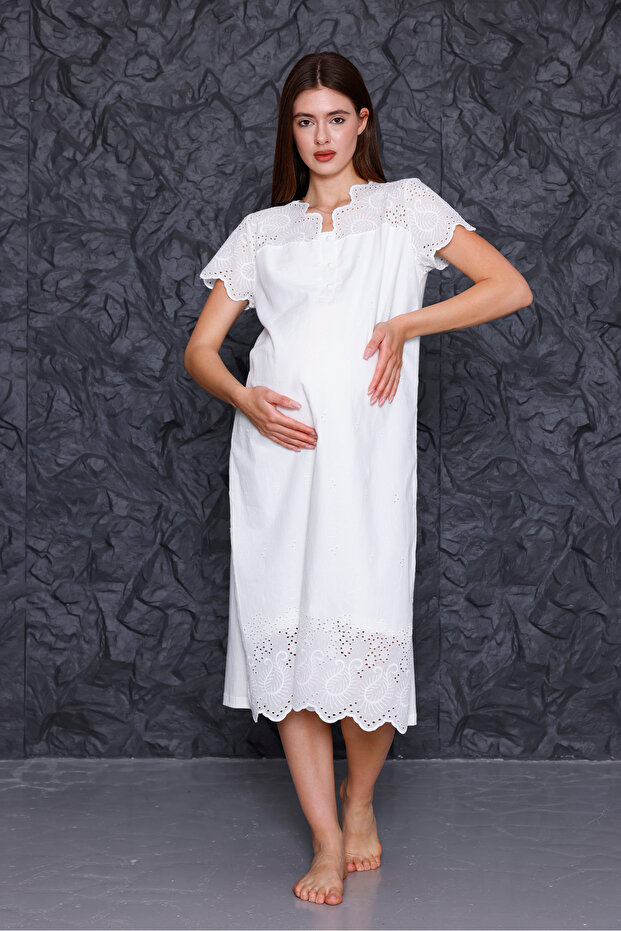 Ecru Fisto Linen Maternity Nightgown