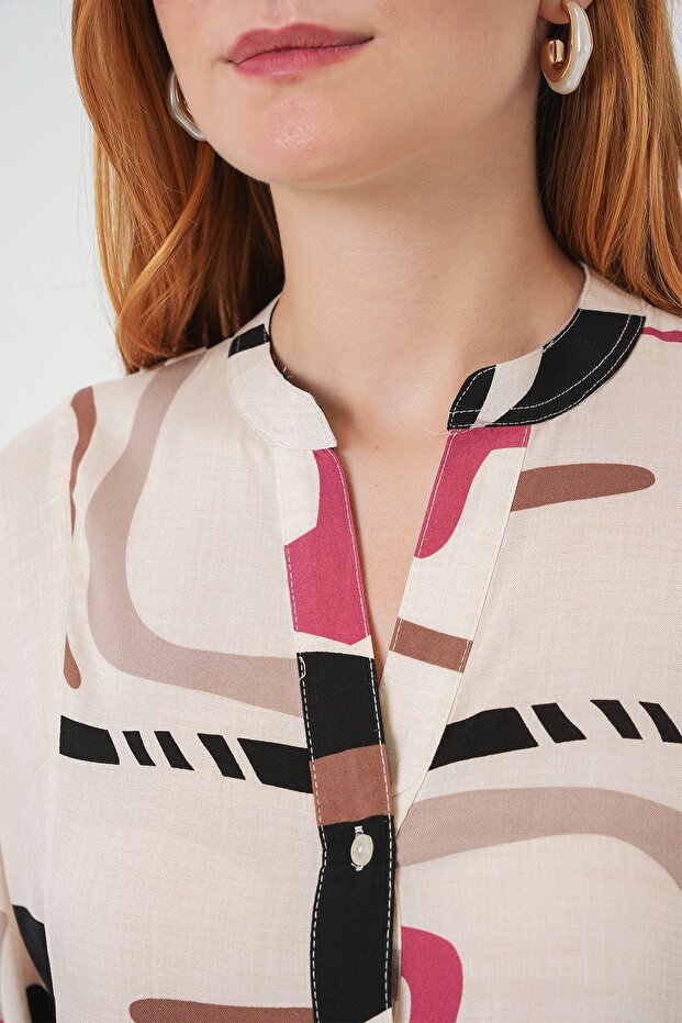 Bdart Buttoned V-Neck Patterned Maxi Dress - 5