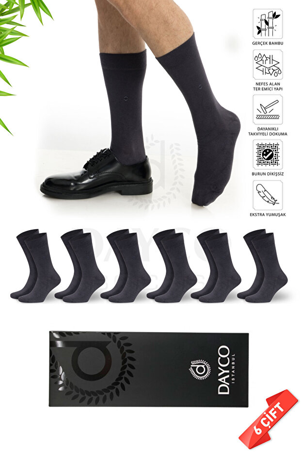 Premium Seamless Classic Long Smoked Summer Men's Bamboo Socks Set of 6 with Gift Box