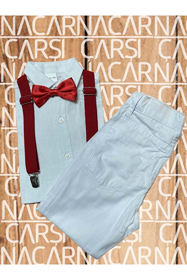 BOY'S LONG FOLD SLEEVE SHIRT PANT SLING BOW TIE SET BOTTOM TOP SET