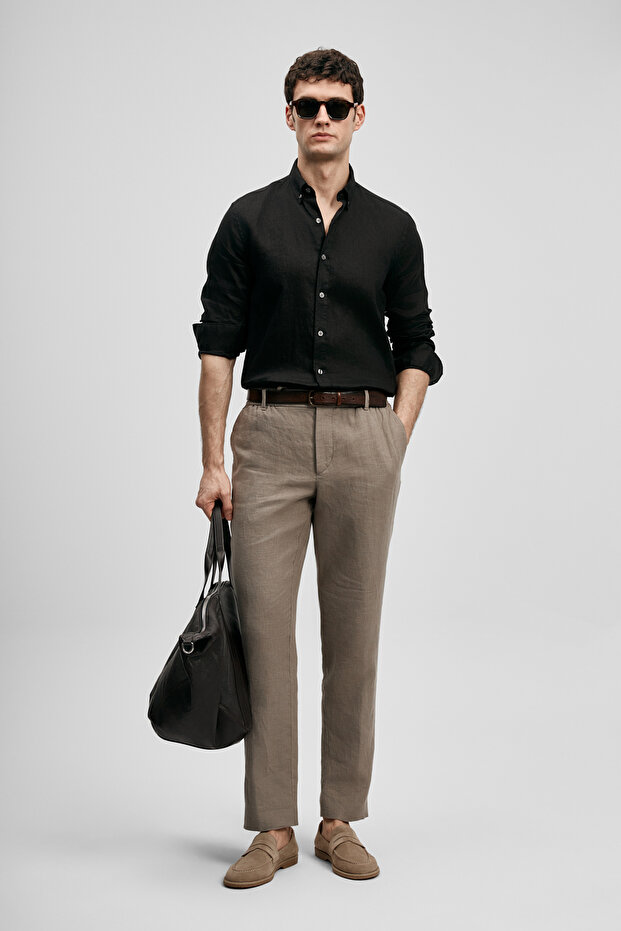 Чоловіча лляна сорочка Pitaya Comfort Fit Black - 4