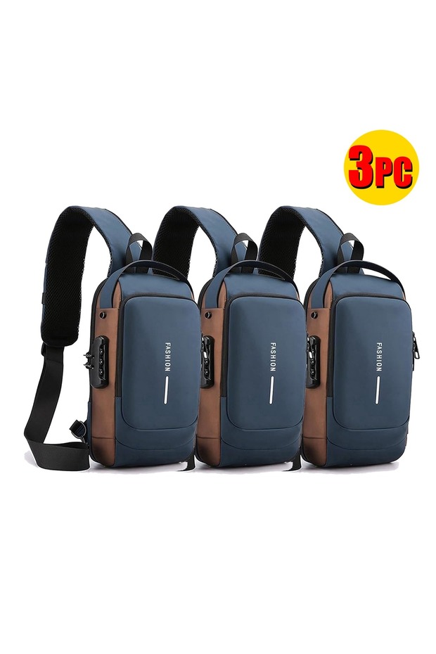 3 PC BLUE-Waterproof Polyester Slim Unisex Crossbody Sling Bag Chest Backpack Men's Shoulder Bag