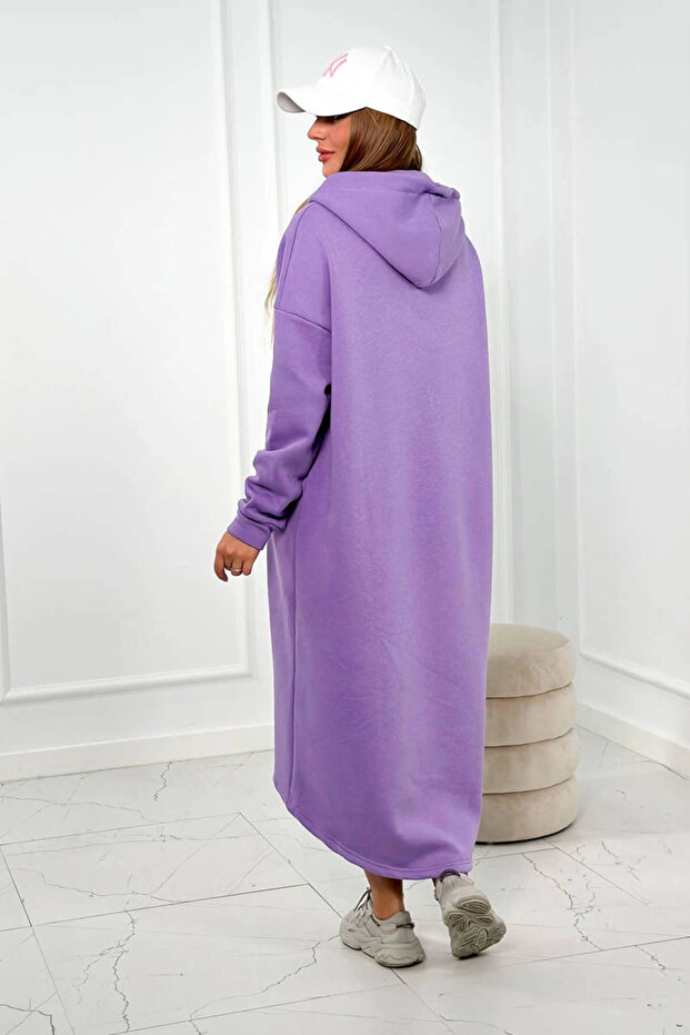Rochie izolată cu glugă, violet - 3
