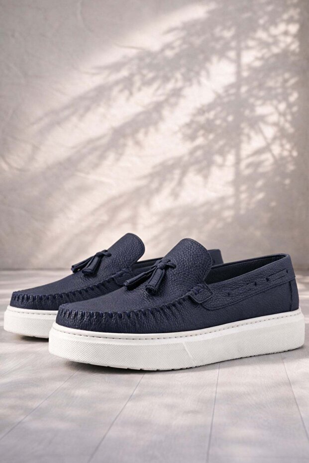 Navy Blue Lightweight Sole Boys' Moccasin Shoes
