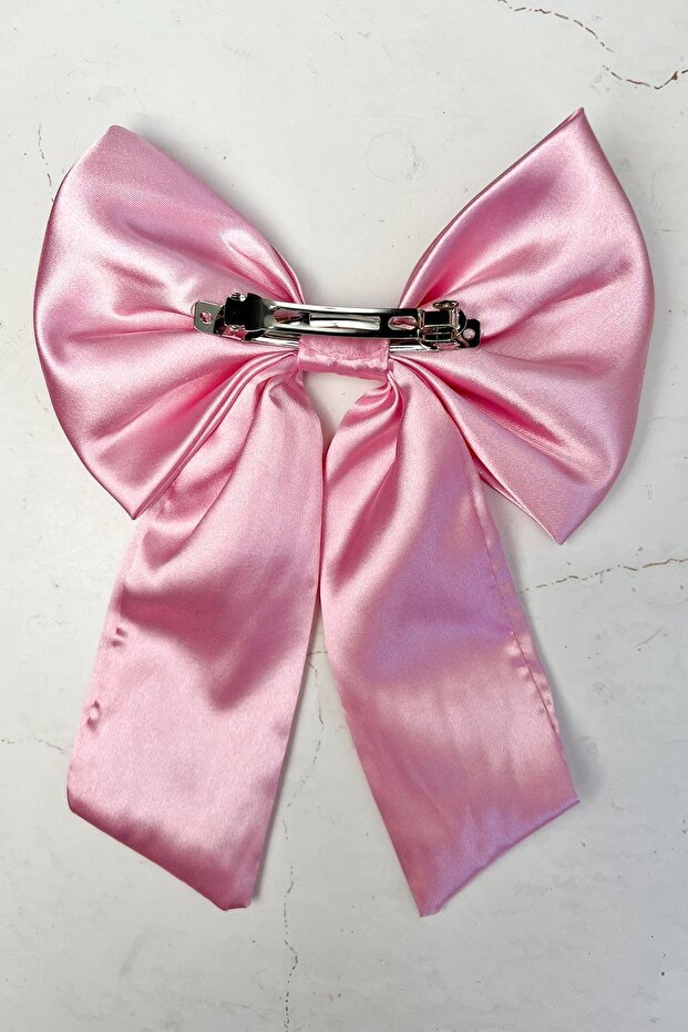 مشبك على شكل فيونكة وردية اللون (17 سم) - 4