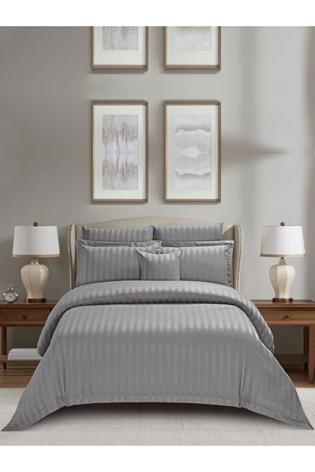 Hotel Striped Comforter Set King Size, 8-Pcs, 260x240 cm, Bedding Set, All Season, Microfiber