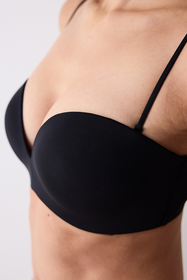 Push up Wireless U Wire Deep Black Low-Cut Bra - 5