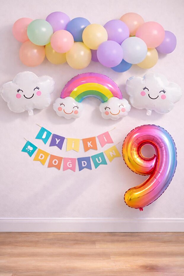 مجموعة احتفالات عيد الميلاد بعمر 9 سنوات من Rainbow Cloud Concept