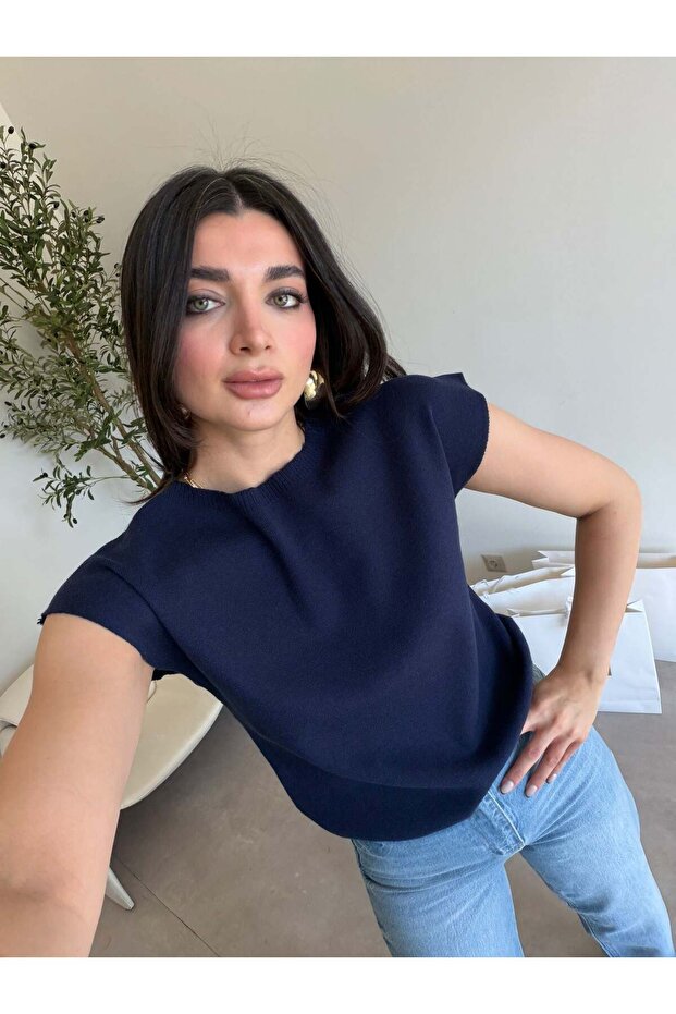 Navy blue soft Stretch Fabric blouse