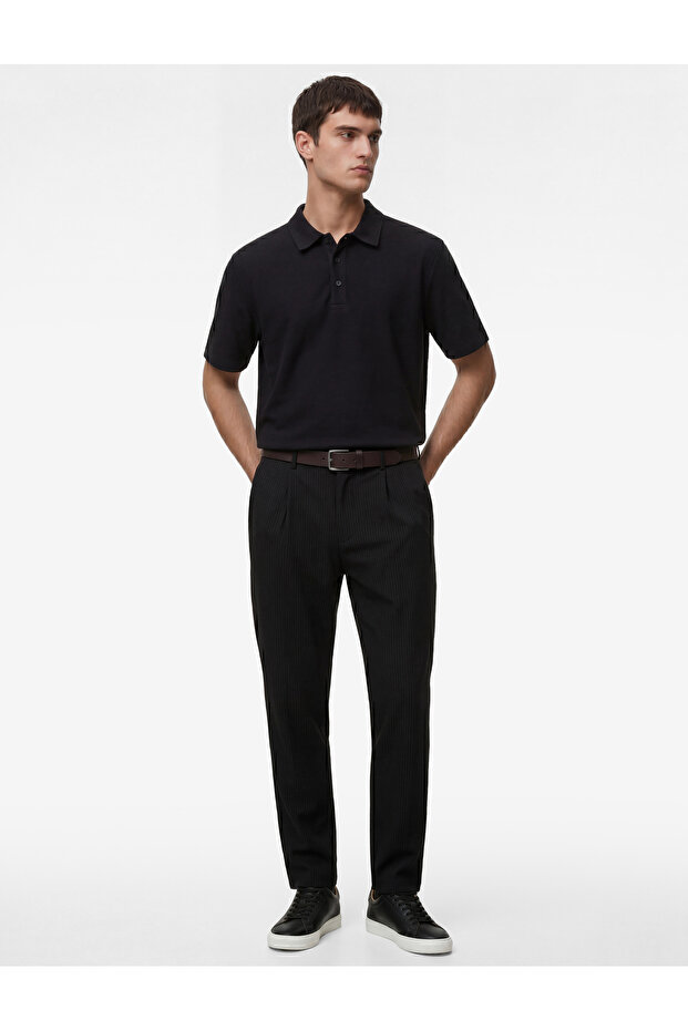 Regular Fit Waffle Textured Buttoned Short Sleeve Polo Collar T-Shirt