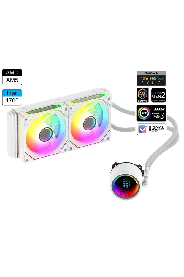 نظام تبريد سائل Hydra 240mm White Argb AMD/Intel RGB مع مؤشر للحرارة